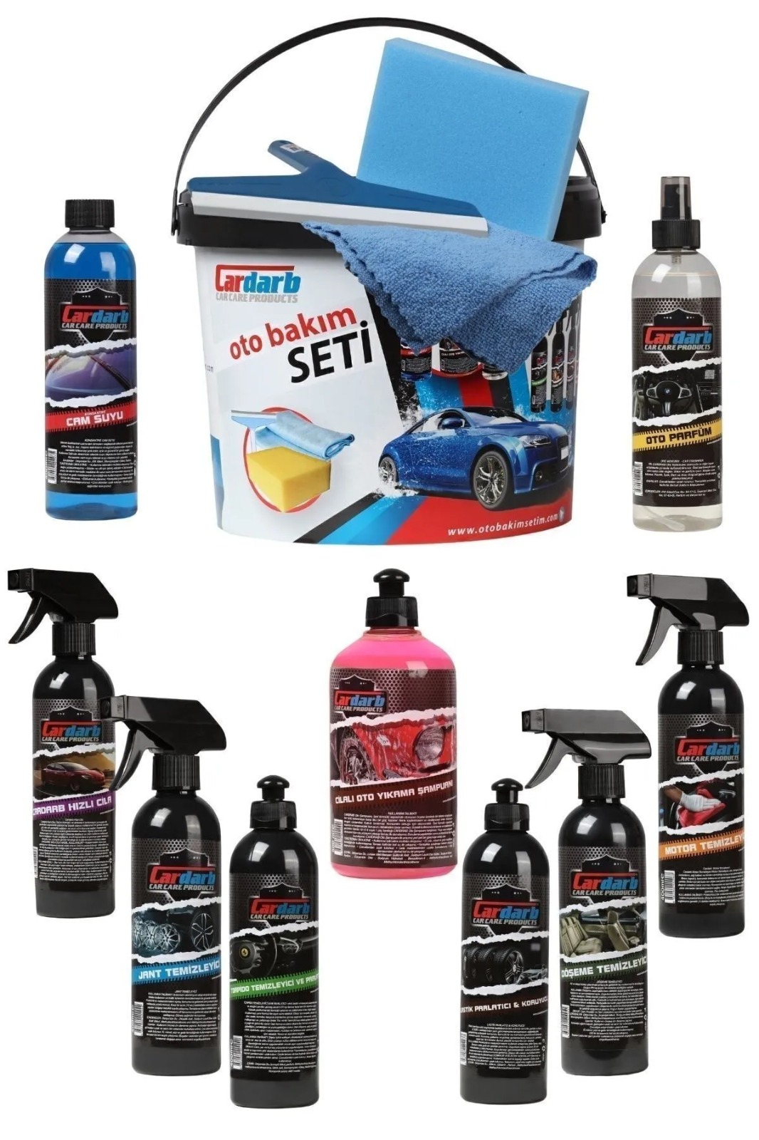 Cardarb 13 Parça Full Oto Bakım Seti, Araç Yıkama Seti 